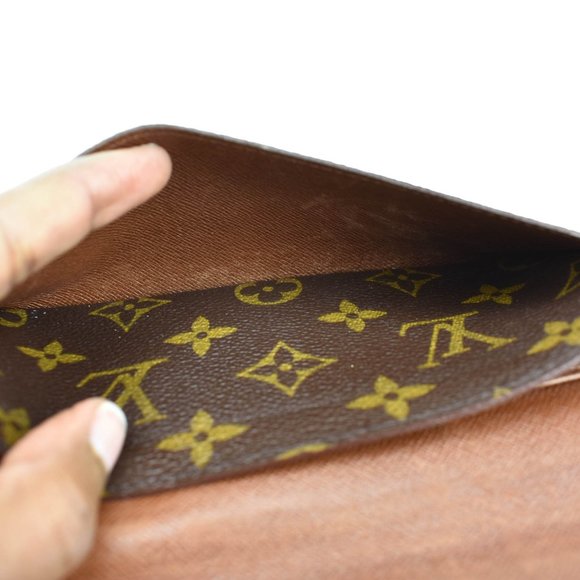 LOUIS VUITTON: Brown, "LV" Logo & Leather Folding Long Wallet (xm) - Picture 8 of 10